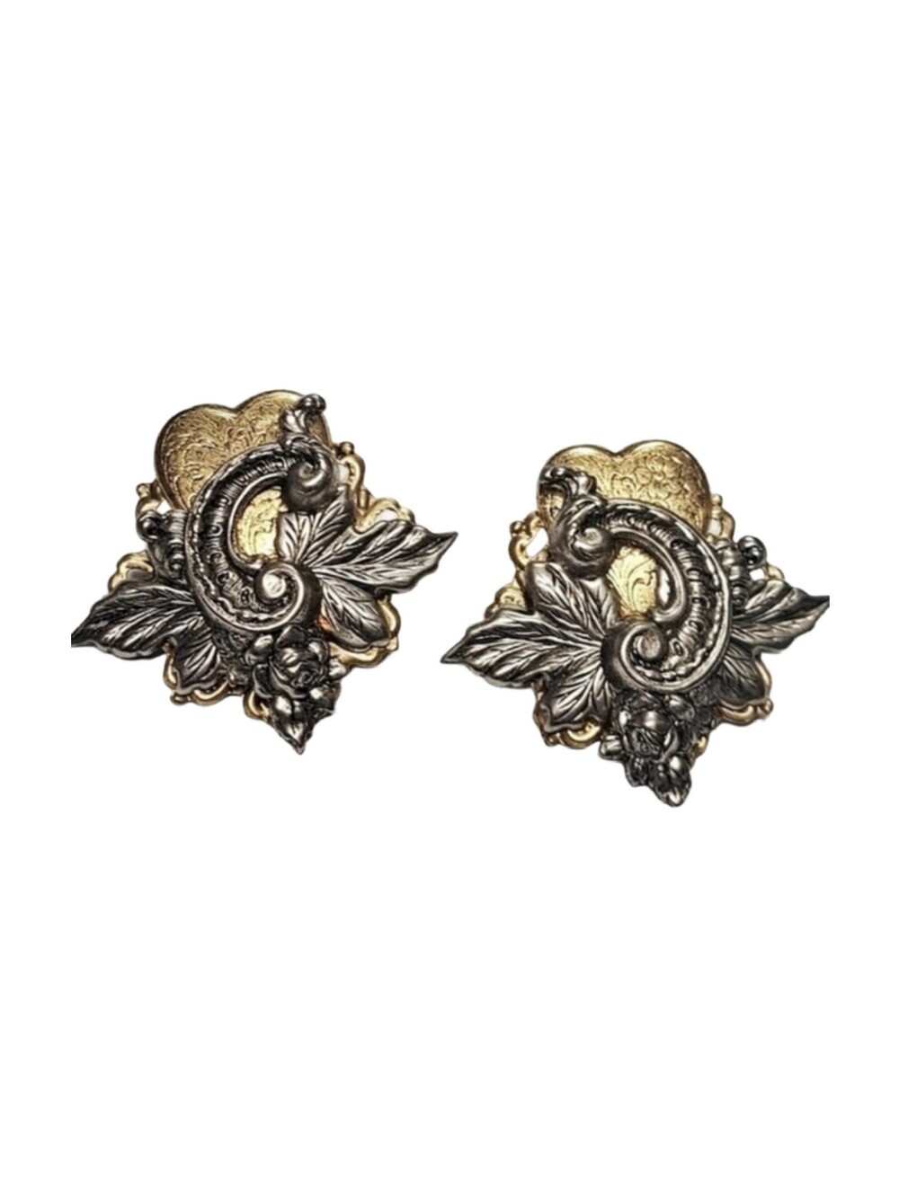 Handcrafted 3D Gold Tone & Silver Tone Ornate Statement Earrings 2" | NWOT